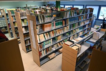 Les rayonnages de la bibliothèque © A. Belmonte